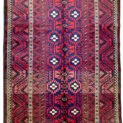 Vintage Baluch rug with royal blue background Mina Khani gul pattern on Persian tribal rug Bold Baluch carpet with geometric border Soft wool tribal rug from Northeast Iran High-sheen vintage Baluch weaving