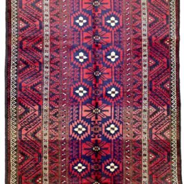 Vintage Baluch rug with royal blue background Mina Khani gul pattern on Persian tribal rug Bold Baluch carpet with geometric border Soft wool tribal rug from Northeast Iran High-sheen vintage Baluch weaving