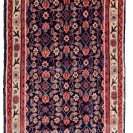 alt="Tafresh runner with Herati design on blue background" alt="Persian hallway runner with cream floral border" alt="Durable Tafresh rug with full pile and classic Herati motif" alt="Hand-knotted runner for high-traffic areas with traditional Persian design"