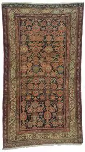 alt="Antique Malayer rug with navy blue field and floral motifs" alt="Persian rug with soft red and blue flower heads and cream geometric border" alt="Handwoven Malayer rug with slightly tapered center" alt="Vintage West Iran Malayer carpet with traditional floral design"