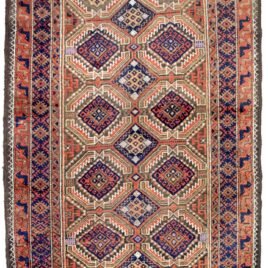 alt="Antique Baluch rug with light green field and lozenge design" alt="Tribal Persian rug with peacock terracotta border and purple wool accents" alt="Northeast Iran Baluch rug with niches and unusual colour combination" alt="Decorative antique Baluch carpet with blue and green tribal motifs"