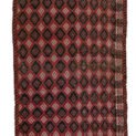 alt="Antique Kelat tent decoration from Northeast Iran with red and blue motifs" alt="Vintage tribal textile with lozenge design from Kelat, Iran" alt="Northeast Iranian tent panel with soft red ground and ornate ends" alt="Traditional Kelat weaving with tribal motifs and rich colours"