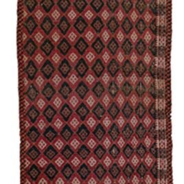 alt="Antique Kelat tent decoration from Northeast Iran with red and blue motifs" alt="Vintage tribal textile with lozenge design from Kelat, Iran" alt="Northeast Iranian tent panel with soft red ground and ornate ends" alt="Traditional Kelat weaving with tribal motifs and rich colours"