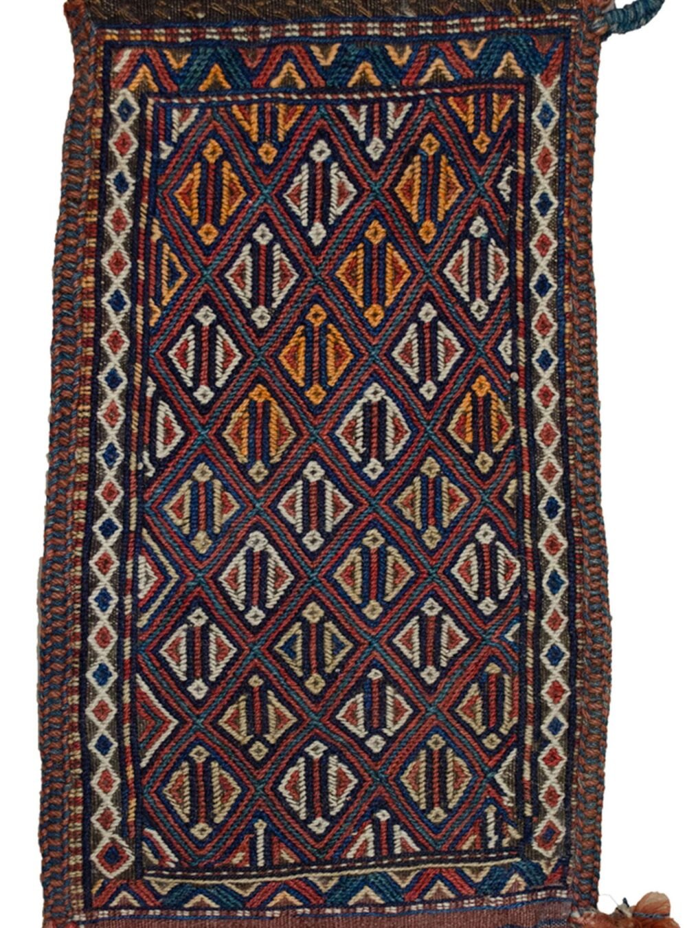 alt="Vintage Quchan bag from Kurdish tribes with natural dyes" alt="Elegant tribal bag from Northeast Iran in handspun wool" alt="Collectible Kurdish Quchan bag with simple, refined design" alt="Chic nomadic storage bag woven with plant-dyed wool"