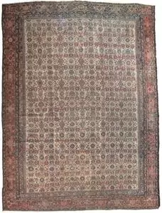 alt="Large Farahan carpet with cream floral field and red border" alt="Handwoven Persian rug with all-over flowerhead pattern" alt="Vintage Farahan carpet in natural dyes and handspun wool" alt="Elegant cream and red Persian carpet with low pile"