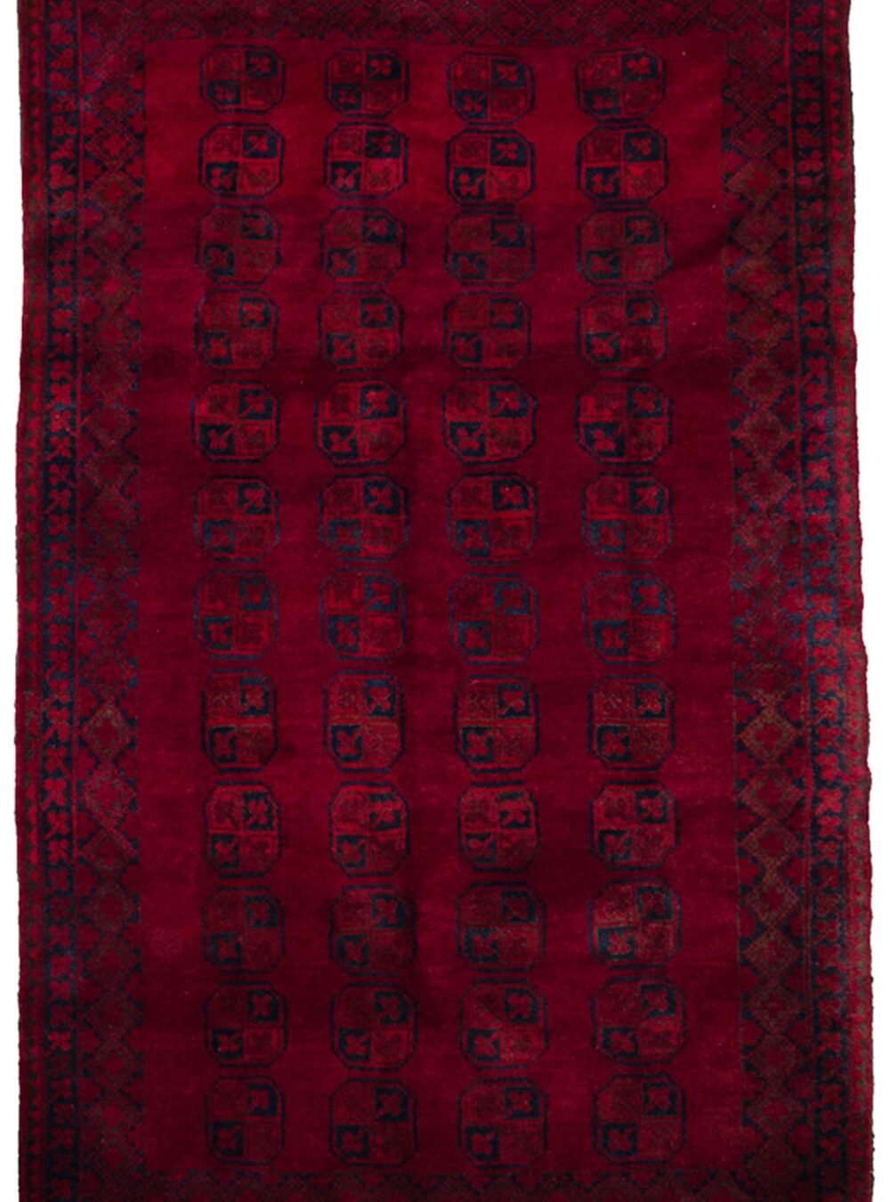 alt="Vintage Aktche Afghan carpet with elephant foot design on red ground" alt="Afghan wool rug with deep red background and tribal motifs" alt="Traditional Afghan carpet with long soft pile and geometric pattern" alt="Handwoven vintage Afghan rug in elephant foot motif"