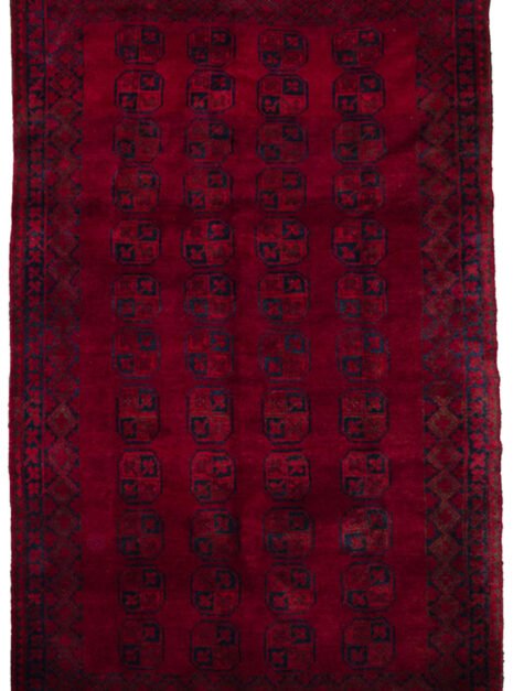 Dropbox_Mehdi-H342-Aktche-300x194cm.jpg alt="Vintage Aktche Afghan carpet with elephant foot design on red ground" alt="Afghan wool rug with deep red background and tribal motifs" alt="Traditional Afghan carpet with long soft pile and geometric pattern" alt="Handwoven vintage Afghan rug in elephant foot motif"