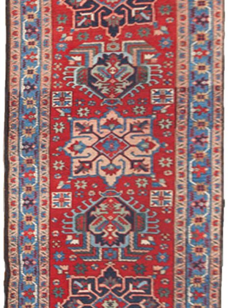 antique-heriz-runner-narrow-red-blue.jpg heriz-runner-medallion-design-light-blue-border.jpg vintage-persian-runner-red-floral-pattern.jpg handwoven-antique-heriz-runner-closeup.jpg