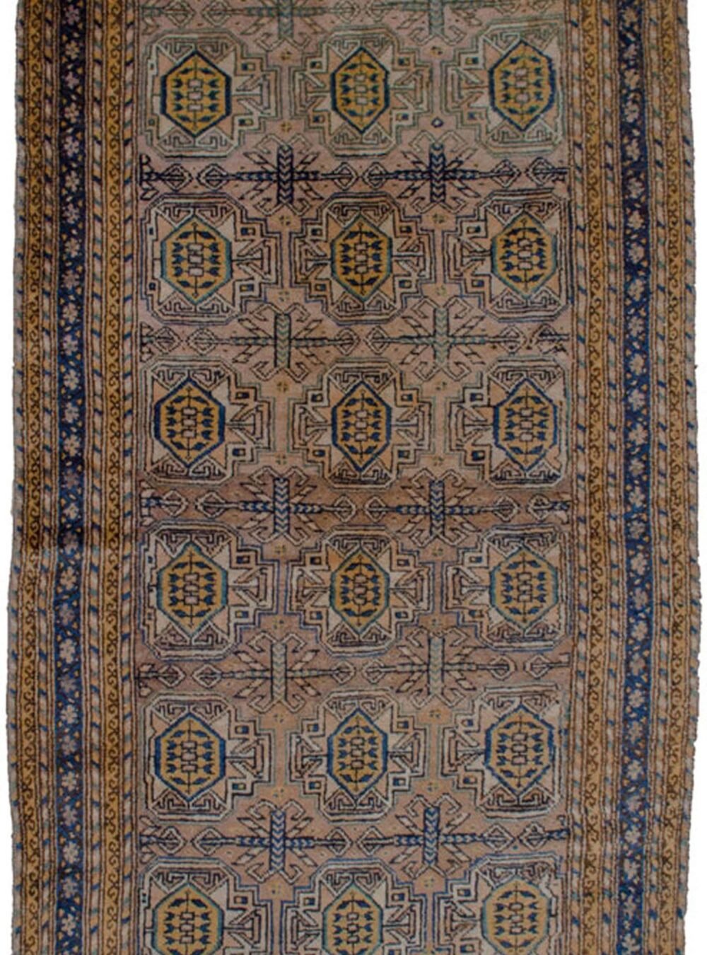 alt="Old Qoochan carpet with pinkish grey ground and elephant foot motifs" alt="Persian Qoochan rug with yellow guard border and navy frame" alt="Rare Qoochan tribal carpet with geometric design and soft wool" alt="Handwoven Qoochan rug with decorative elephant foot pattern"