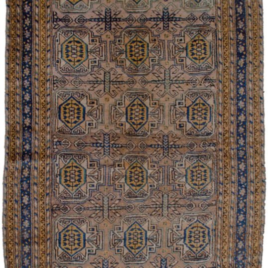 alt="Old Qoochan carpet with pinkish grey ground and elephant foot motifs" alt="Persian Qoochan rug with yellow guard border and navy frame" alt="Rare Qoochan tribal carpet with geometric design and soft wool" alt="Handwoven Qoochan rug with decorative elephant foot pattern"