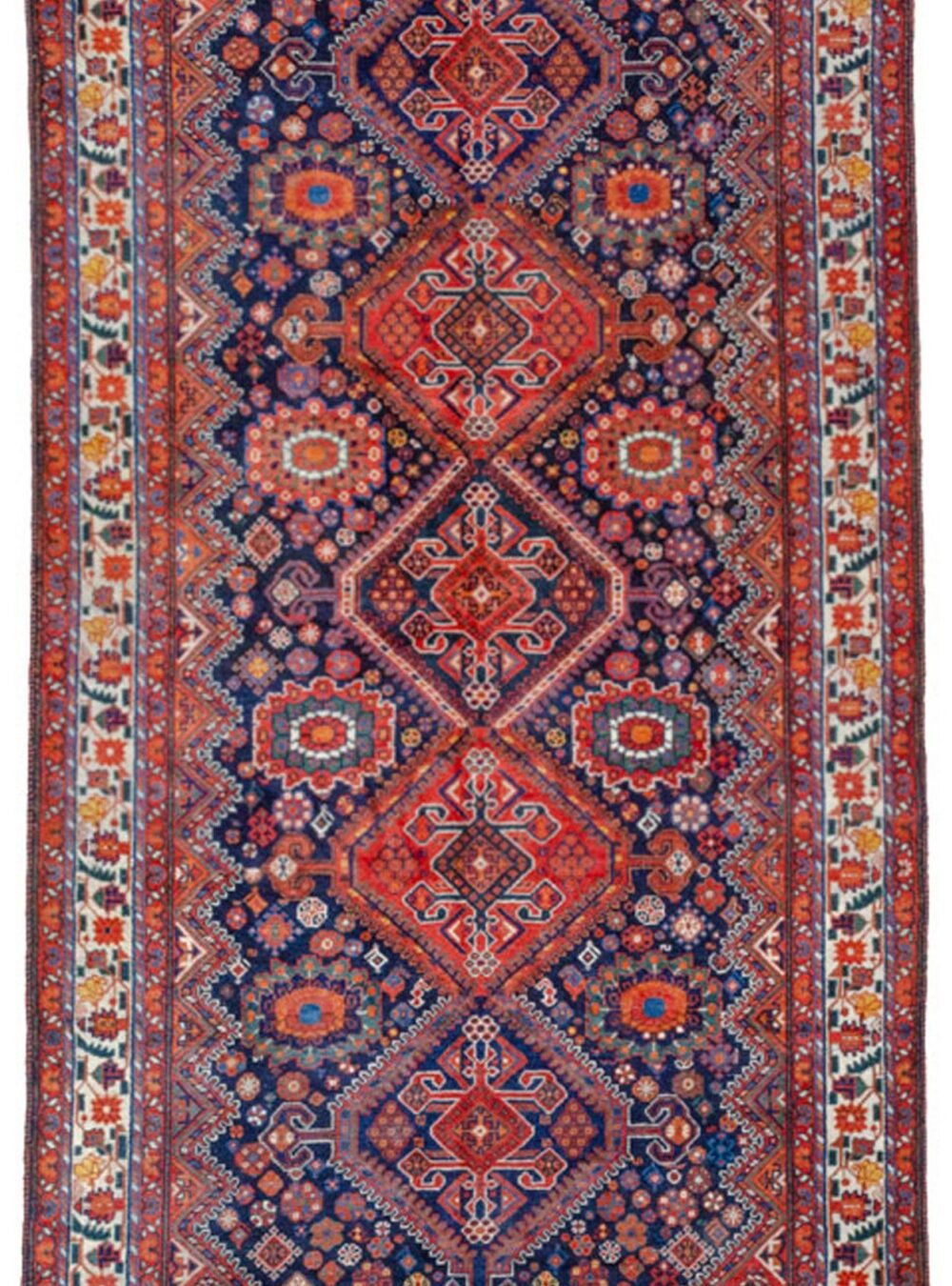 alt="Heinegoon Bakhtiyari rug with royal blue ground and five medallions" alt="Vintage Persian rug with paisley spandrels and cream border" alt="Rare design Heinegoon rug with natural dyes and handspun wool" alt="Collectible Bakhtiyari rug with tribal motifs and floral medallions"