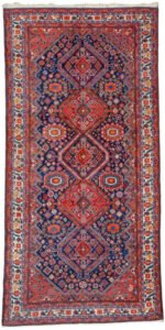 alt="Heinegoon Bakhtiyari rug with royal blue ground and five medallions" alt="Vintage Persian rug with paisley spandrels and cream border" alt="Rare design Heinegoon rug with natural dyes and handspun wool" alt="Collectible Bakhtiyari rug with tribal motifs and floral medallions"