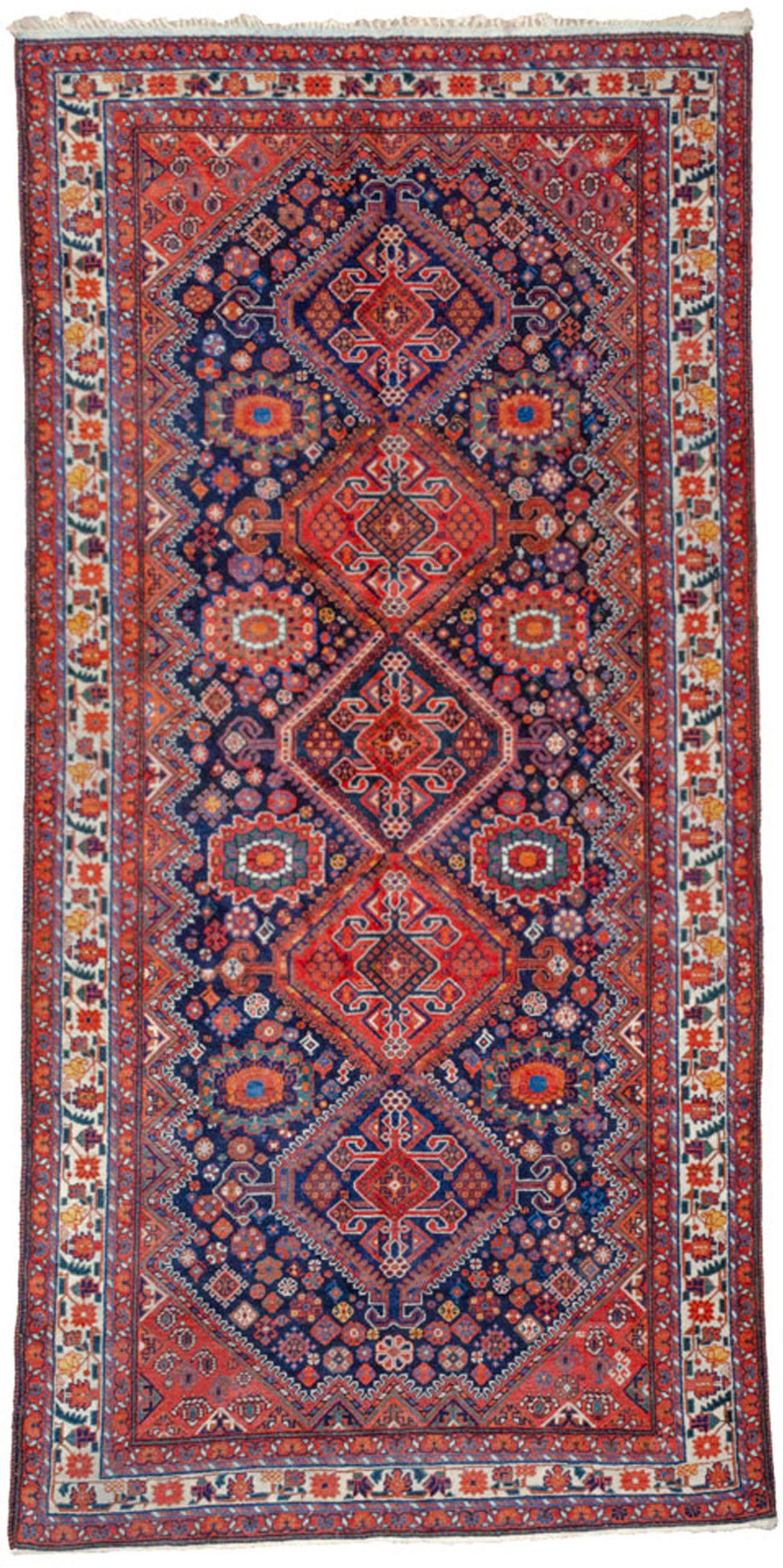 Dropbox_Mehdi-M335-Heinegoon-324x161cm.jpg alt="Heinegoon Bakhtiyari rug with royal blue ground and five medallions" alt="Vintage Persian rug with paisley spandrels and cream border" alt="Rare design Heinegoon rug with natural dyes and handspun wool" alt="Collectible Bakhtiyari rug with tribal motifs and floral medallions"