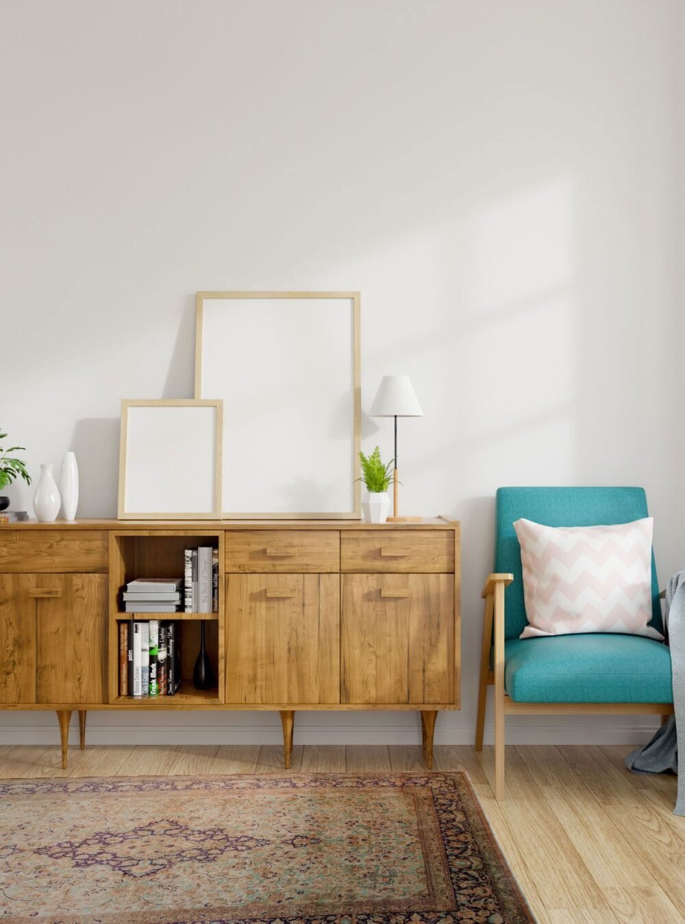 Modern mid Century and vintage interior of living room ,blue lou Modern mid Century and vintage interior of living room ,blue lou
