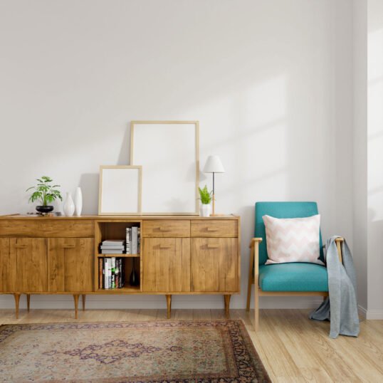 Modern mid Century and vintage interior of living room ,blue lou