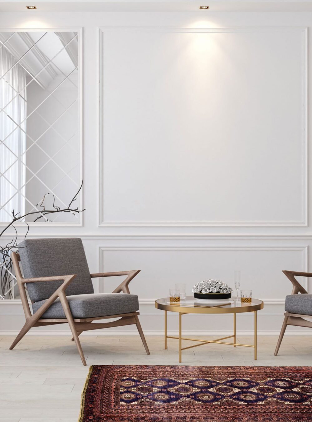 Classic white modern interior empty room with lounge armchairs, Classic white modern interior empty room with lounge armchairs,