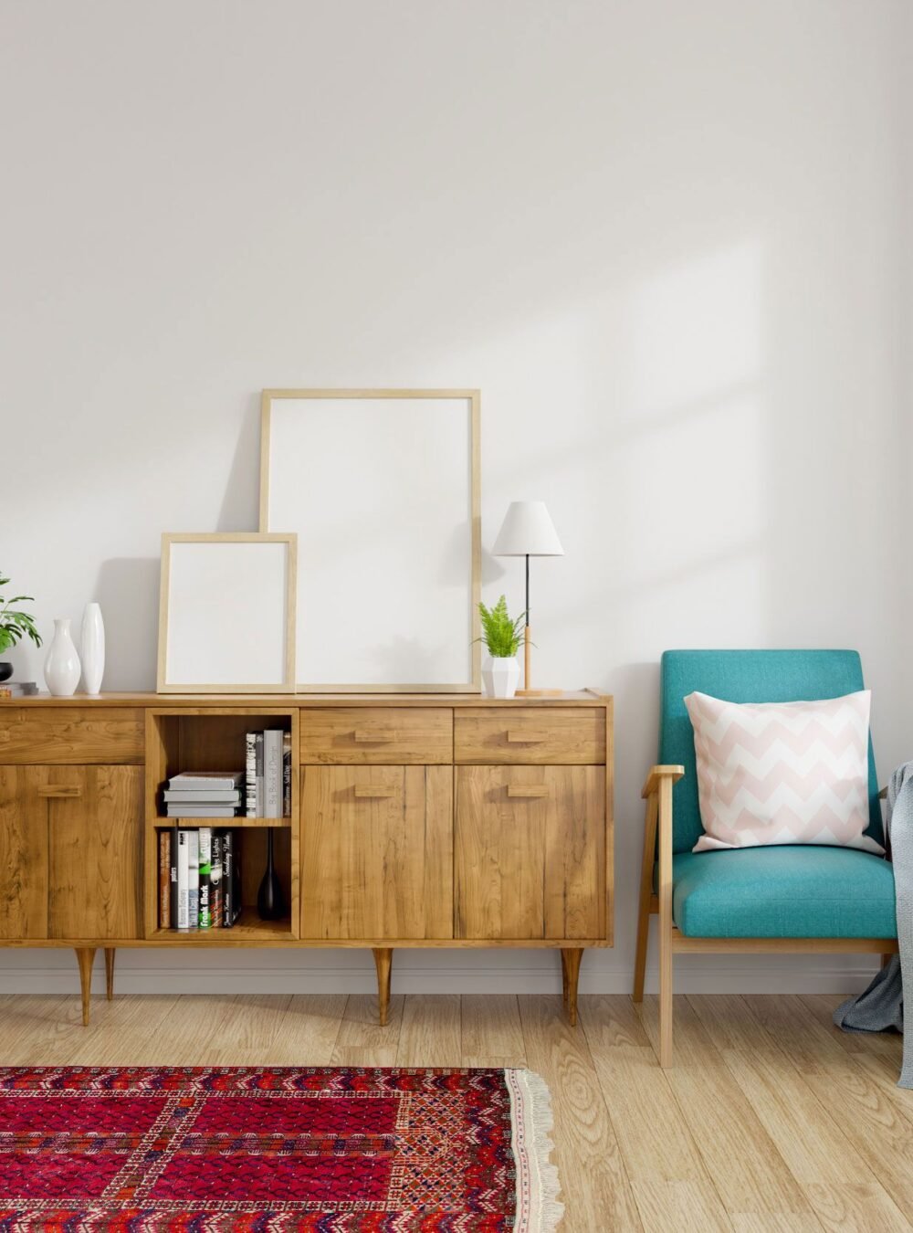 Modern mid Century and vintage interior of living room ,blue lou Modern mid Century and vintage interior of living room ,blue lou