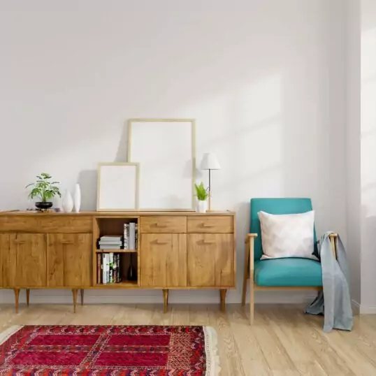 Modern mid Century and vintage interior of living room ,blue lou