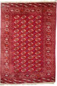 alt="Fine Turkmen carpet with Tekke Gul motif in excellent condition" alt="Masterwoven Gushly Gul rug with sharp design details" alt="Tribal Turkmen rug featuring traditional Tekke symbols" alt="Red field Turkmen carpet with crisp geometric gul design"