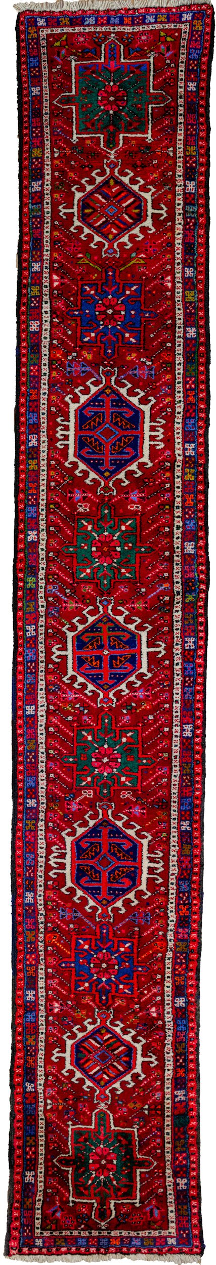 alt="Karaja runner rug with vibrant colours and rare wide format" alt="Traditional Persian hallway rug with bold Karaja design" alt="Wider format Karaja runner for hallways or corridors" alt="Vintage Persian runner with colourful geometric motifs"