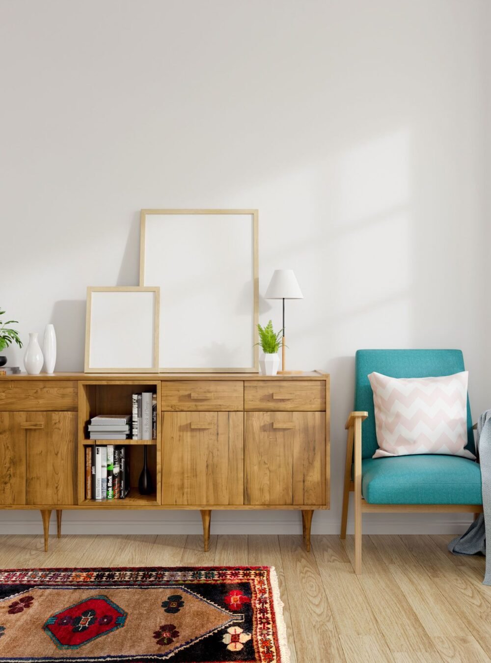 Modern mid Century and vintage interior of living room ,blue lou Modern mid Century and vintage interior of living room ,blue lou
