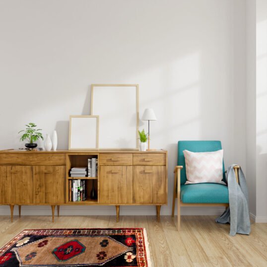 Modern mid Century and vintage interior of living room ,blue lou