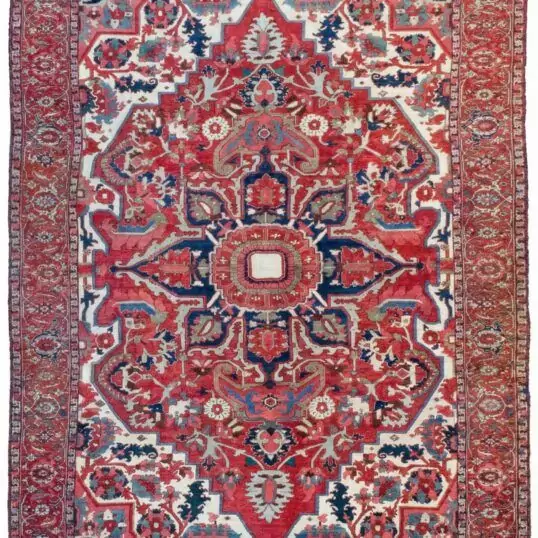 Handmade Antique Heriz Gharadagh Rug 1880s