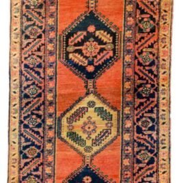 antique-heriz-runner-red-field-blue-border.jpg heriz-runner-medallion-design-detail.jpg handwoven-heriz-runner-vibrant-colors.jpg vintage-persian-runner-rug-closeup.jpg