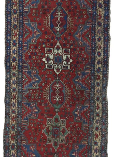 “Antique Heriz runner with deep red field and medallions” “Northwest Persian Heriz carpet with cream geometric border” “Hand-knotted antique runner with traditional Heriz design” “Vintage Heriz hallway rug from Iran with natural dye colours”
