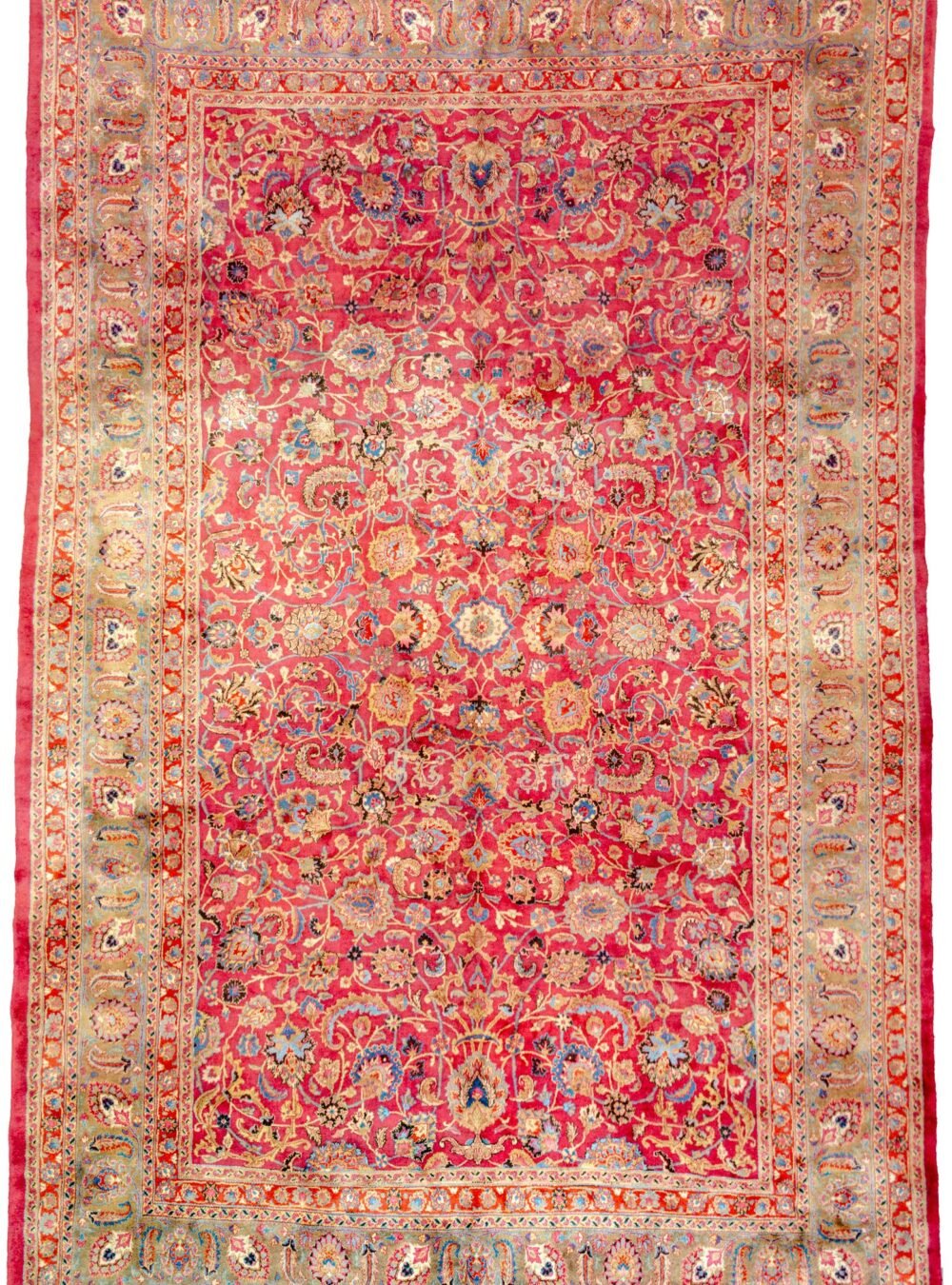 alt="Mashad carpet by Sheik Borangy with all-over floral design" alt="Signed Persian carpet with full pile and harmonious colours" alt="Elegant Mashad rug by master weaver Sheik Borangy" alt="Persian carpet for large room with refined floral pattern"