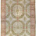 alt="Antique Alcaraz carpet with cream and green all-over design and pink border" alt="Early 20th-century Spanish rug from Alcaraz region" alt="Muted antique Spanish carpet with Moorish influence and natural ageing" alt="Historic Alcaraz rug with subtle tones and rare design"