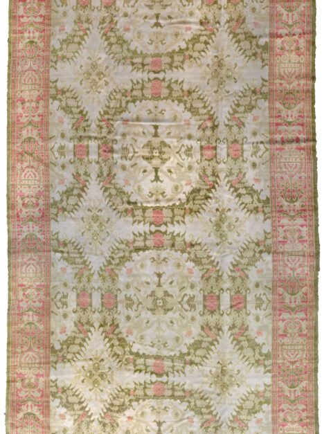 M341-Spanish-716x307cmr.jpg alt="Antique Alcaraz carpet with cream and green all-over design and pink border" alt="Early 20th-century Spanish rug from Alcaraz region" alt="Muted antique Spanish carpet with Moorish influence and natural ageing" alt="Historic Alcaraz rug with subtle tones and rare design"