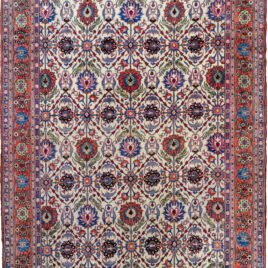 alt="Fine Varamin carpet with cream ground and floral lattice design" alt="Tehran design Persian rug with peacocks and flower heads" alt="Rare cream ground Persian rug from Varamin" alt="Finely woven Varamin rug with symbolic floral motifs"