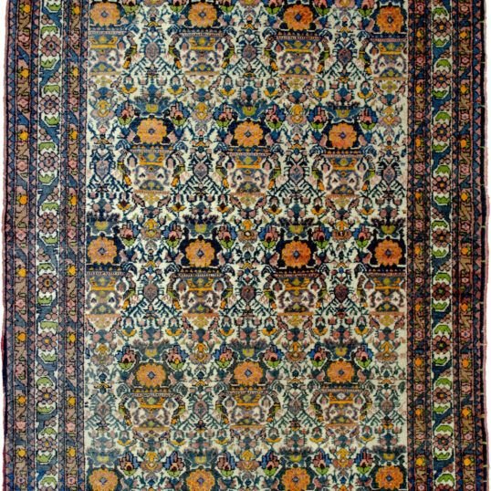 alt="Zelle Soltan rug with flower pot and bird motif" alt="Persian rug with unusual colours and floral border" alt="High-quality wool rug with bird and flower pot design" alt="Traditional Persian Zelle Soltan motif with decorative border"