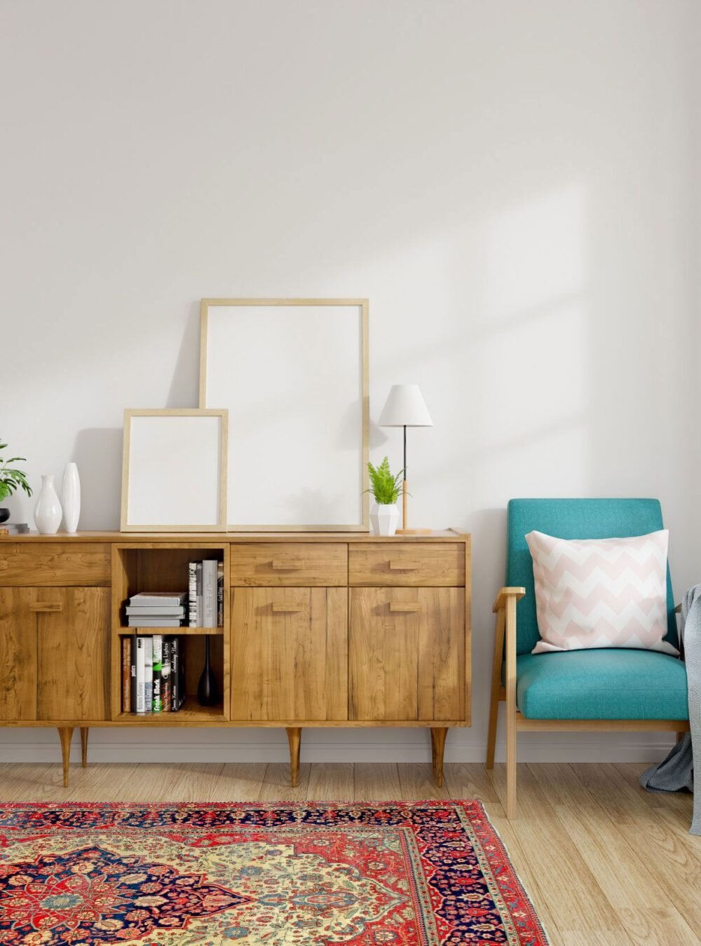 Modern mid Century and vintage interior of living room ,blue lou Modern mid Century and vintage interior of living room ,blue lou