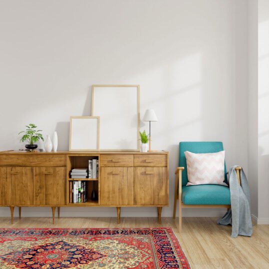 Modern mid Century and vintage interior of living room ,blue lou