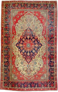 alt="Antique Mohtasham Kashan rug with jewel-toned colours and fine weave" alt="Persian Kashan carpet with velvety wool and natural dyes" alt="Mohtasham Kashan rug with even wear and historic charm" alt="Fine Persian carpet with classical design and reduced end"