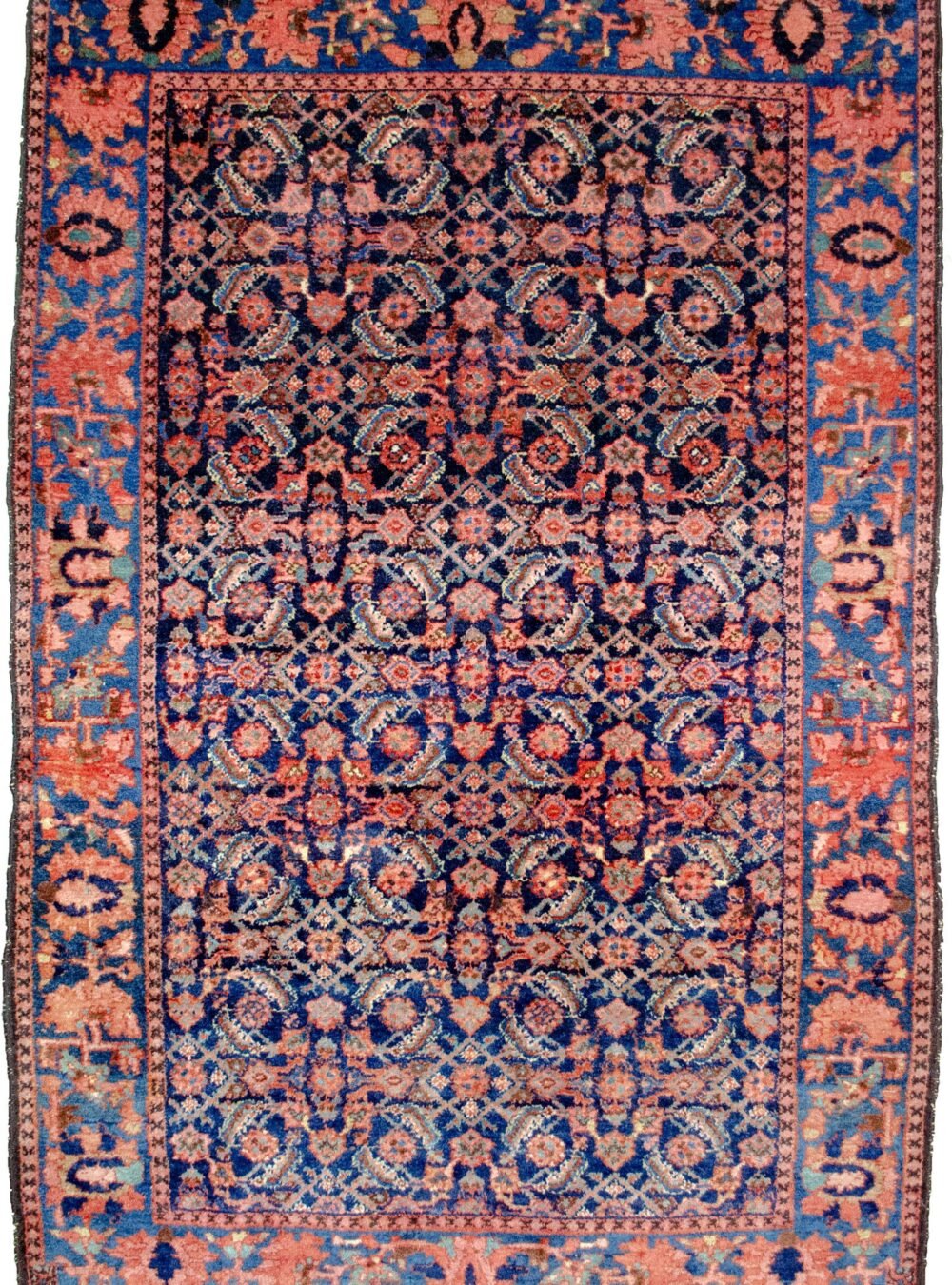 alt="Boroujen Bakhtiari rug with navy Herati design and light blue border" alt="Persian carpet from Boroujen with natural dyes and floral motifs" alt="High-quality Herati rug from Bakhtiari region in excellent condition" alt="Rare vintage Boroujen rug with handspun wool and decorative appeal"