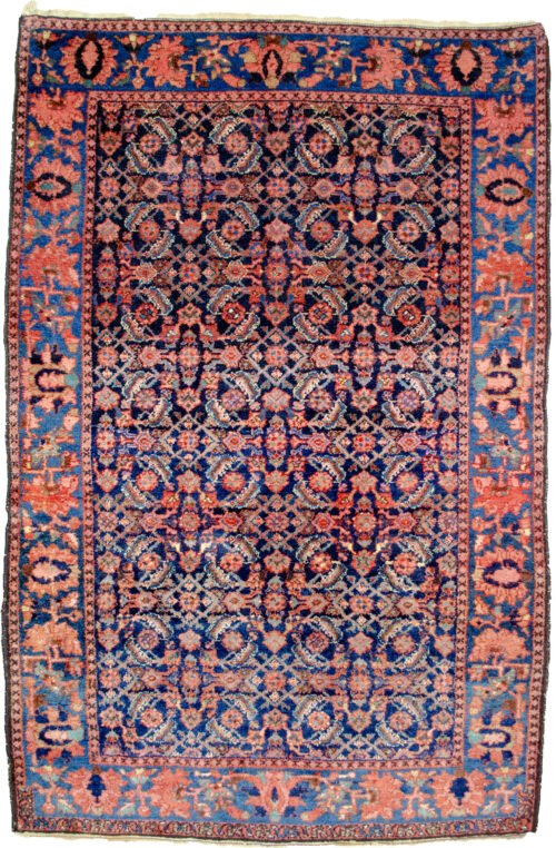 alt="Boroujen Bakhtiari rug with navy Herati design and light blue border" alt="Persian carpet from Boroujen with natural dyes and floral motifs" alt="High-quality Herati rug from Bakhtiari region in excellent condition" alt="Rare vintage Boroujen rug with handspun wool and decorative appeal"