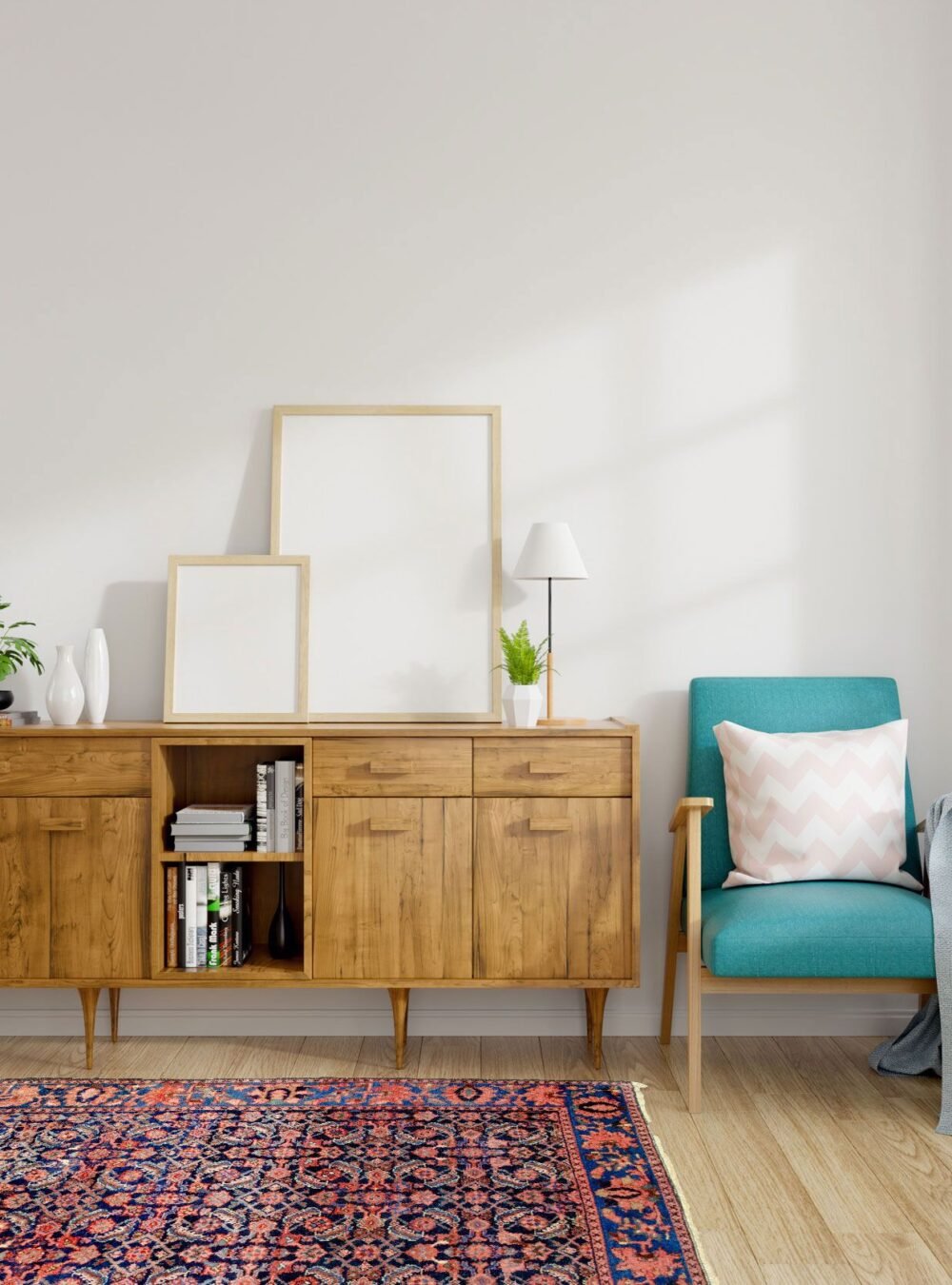Modern mid Century and vintage interior of living room ,blue lou Modern mid Century and vintage interior of living room ,blue lou