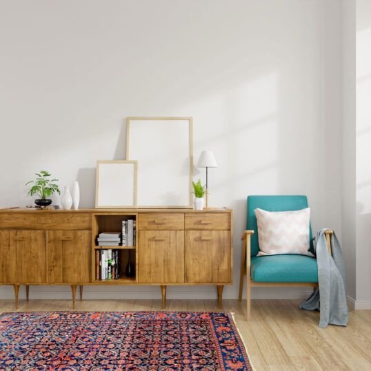 Modern mid Century and vintage interior of living room ,blue lou