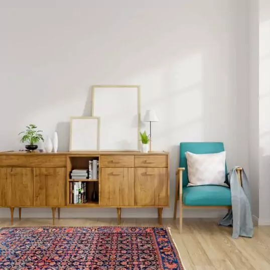 Modern mid Century and vintage interior of living room ,blue lou