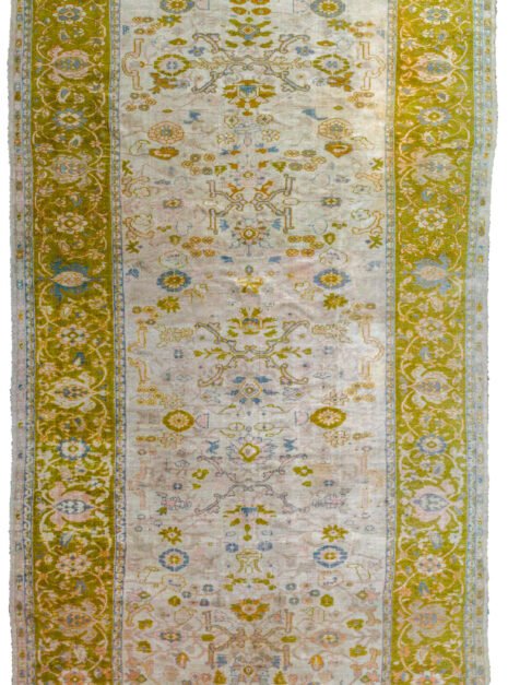 alt="Rare antique Ziegler Sultanabad carpet with olive green border" alt="Large cream-ground Persian rug with all-over floral design" alt="Decorative antique Sultanabad rug with light blue and peach accents" alt="Age-worn Ziegler carpet from Central Iran with Western market size"