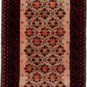 alt="Narrow Baluch runner with light pink floral field" alt="Vintage hallway runner with stylised flowers and red borders" alt="Slim Baluch tribal rug with pink ground and geometric edges" alt="Rare format Persian runner for narrow hallway space"