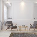 Classic white modern interior empty room with lounge armchairs,