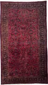 alt="Large Lilihan carpet with deep red field and blue floral border" alt="Rare oversized Persian rug with all-over bush design" alt="Naturally dyed Lilihan rug with soft wool and excellent pile" alt="Traditional Persian carpet in red and blue with floral motifs"