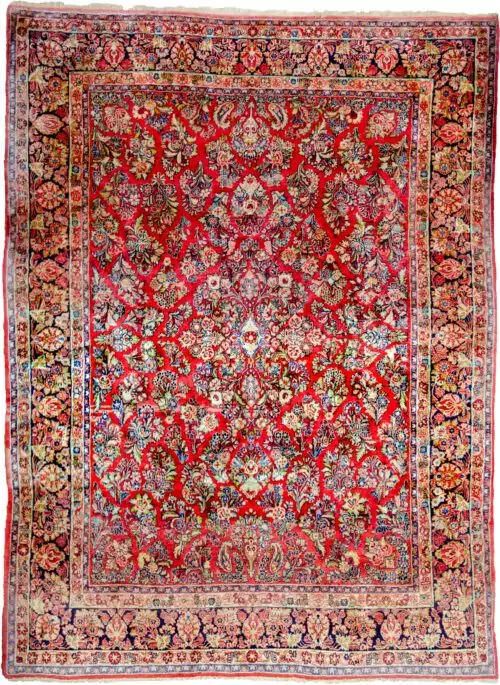 alt="Saruk Mohajeran carpet with all-over floral bouquet design" alt="Thick pile Persian rug with shiny wool and floral detail" alt="High-quality Saruk carpet from Mohajeran with dense weave" alt="Traditional Persian rug with soft wool and elegant bouquet pattern"