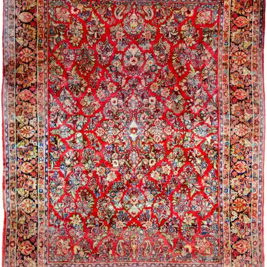 alt="Saruk Mohajeran carpet with all-over floral bouquet design" alt="Thick pile Persian rug with shiny wool and floral detail" alt="High-quality Saruk carpet from Mohajeran with dense weave" alt="Traditional Persian rug with soft wool and elegant bouquet pattern"