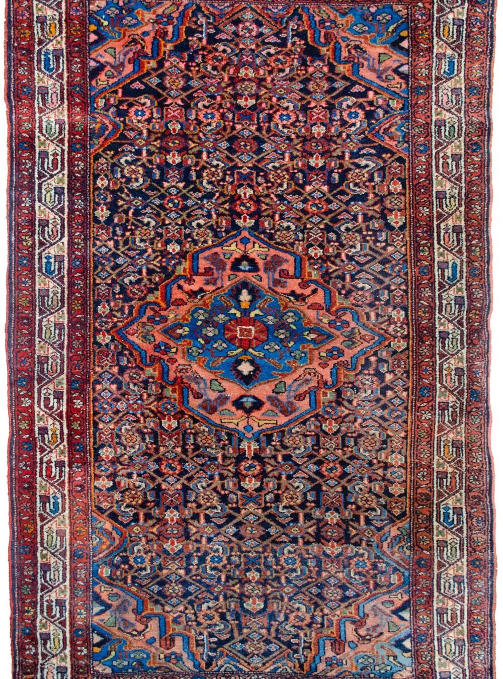 alt="Antique Tajabad rug with navy blue ground and peach medallion" alt="Persian village rug with cream border and natural dye sheen" alt="High-quality wool Tajabad rug with traditional design" alt="Vintage Persian carpet with rich colours and soft luster"