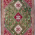 alt="Fine Qashqai rug with green field and three medallions" alt="Nomadic Persian rug with cypress motifs and red spandrels" alt="Tribal Qashqai rug with stylised bushes and narrow cream border" alt="Rare green ground Persian tribal rug from South Iran"